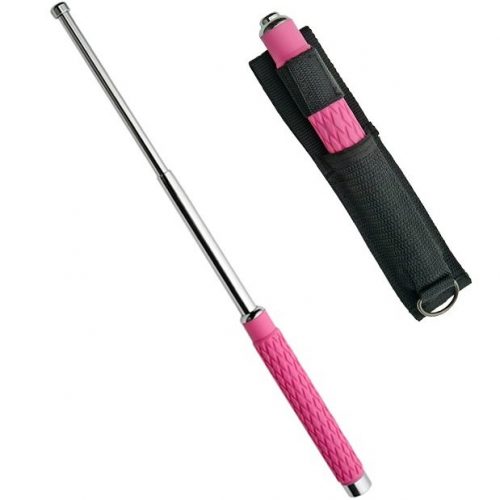 26" Chrome Baton ~ EXPANDABLE / TELESCOPIC ~ Pink Rubber Handle