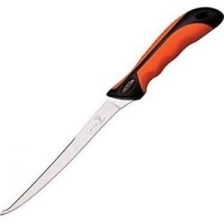 12.5" FILLET KNIFE ~ MIRROR BLADE / ORANGE & BLACK HANDLE W/ ABS SHEATH