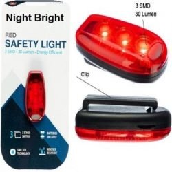 Night Bright Safety Light ~ 3 Settings & 30 Bright Lumens ~Red Bulb w/Clip (Includes Batteries)