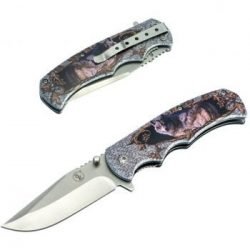 Spring Assist Knife ~ 3mm Thick Blade ~ Wolf Design - Both Sides